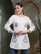 Cotton Above-Knee Tunic with Lucknowi Embroidery & Smocked Sleeves