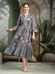 Floral Printed Cotton Cambric Flared Dress