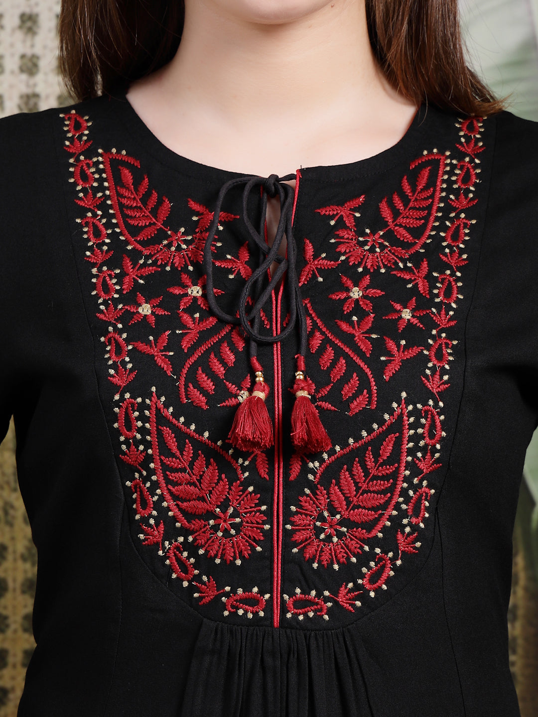 Solid A-Line Rayon Kurta Set with Embroidery and Chiffon Dupatta