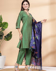 Women'S Embroidered A-Line Kurta And Palazzo Set With Dupatta