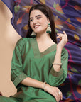 Women'S Embroidered A-Line Kurta And Palazzo Set With Dupatta