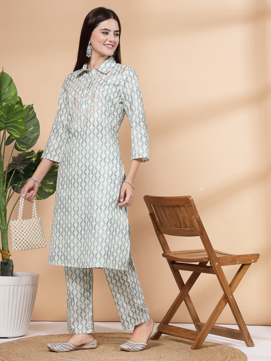 Linen A-Line Kurta And Palazzo Set