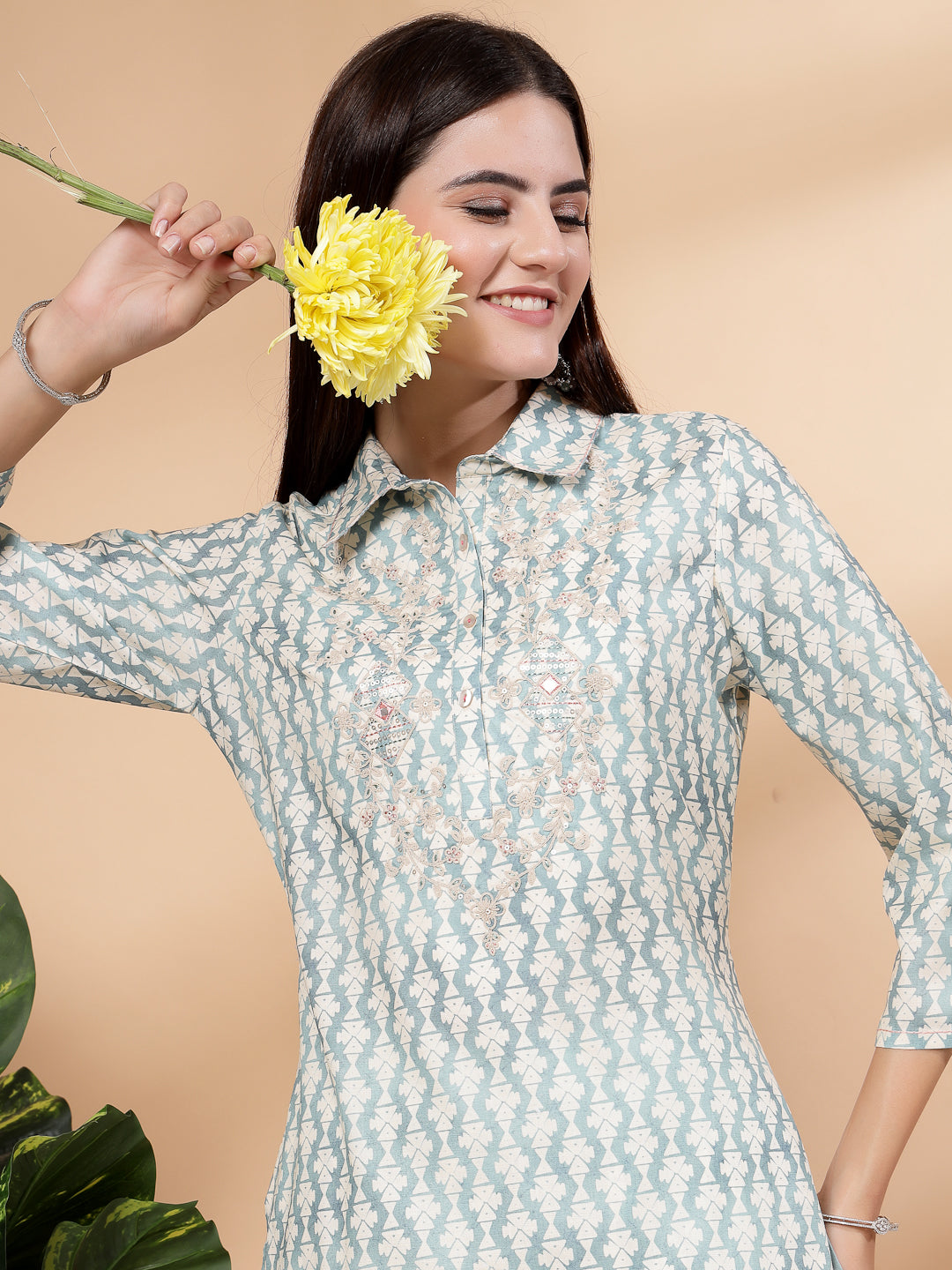 Linen A-Line Kurta And Palazzo Set