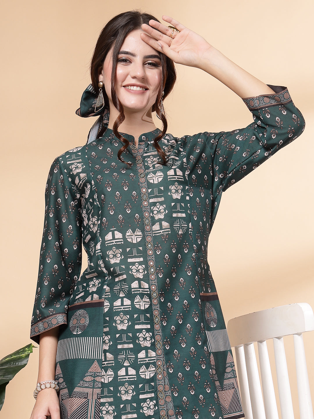 Nayam By Lakshita Women Printed Regular Kurti With Trousers