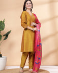 Women'S Embroidered A-Line Kurta And Palazzo Set With Dupatta