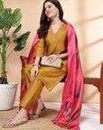 Women'S Embroidered A-Line Kurta And Palazzo Set With Dupatta