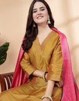 Women'S Embroidered A-Line Kurta And Palazzo Set With Dupatta