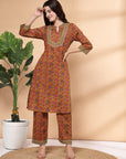 Floral Printed Cotton Kurta With Palazzo Co-Ord Set