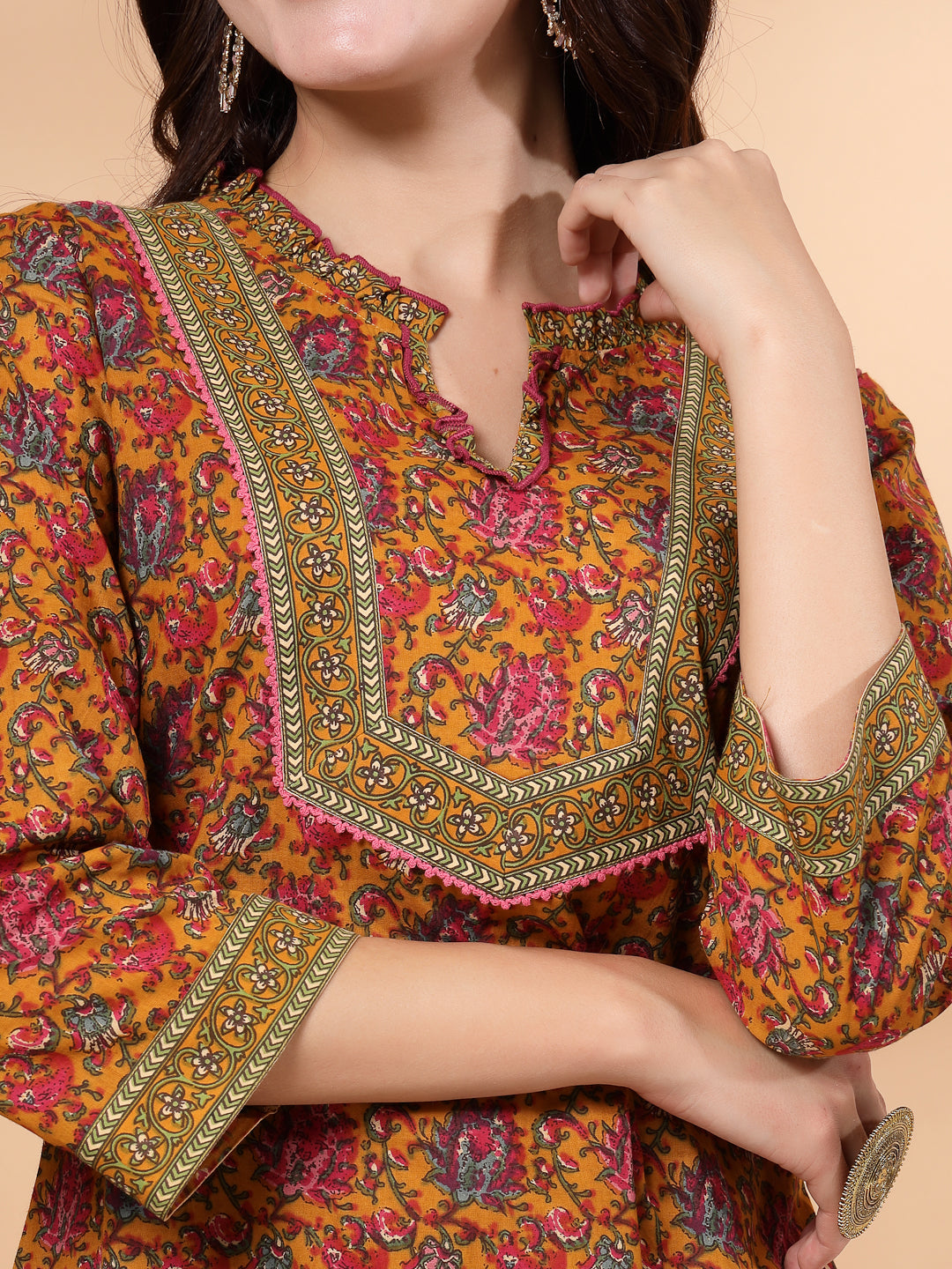 Floral Printed Cotton Kurta With Palazzo Co-Ord Set