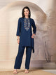Solid Viscose Rayon Kurta Set with Ethnic Embroidery