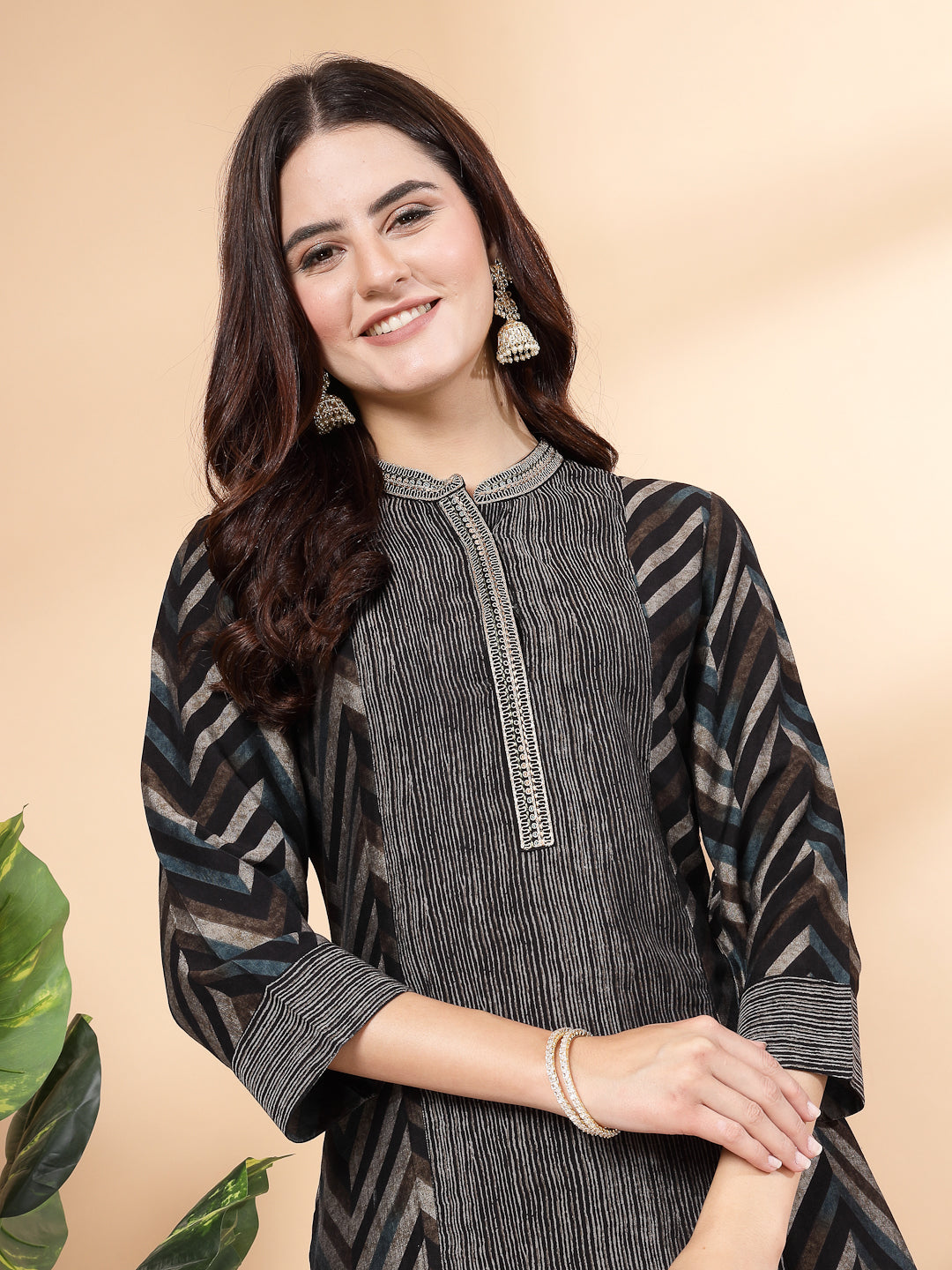 Women Viscose Mix N Match Print Kurta With Plazzos