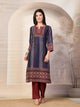 Printed Straight Calf Length Kurta with Sewroskie Work & Embroidered Palazzo