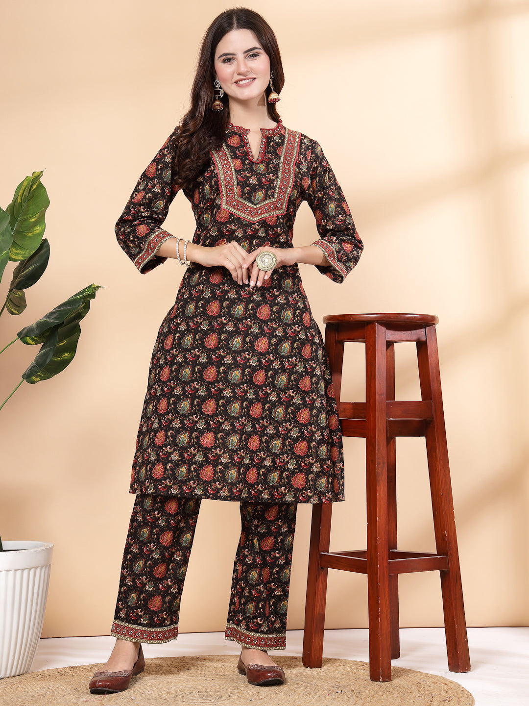 Floral Printed Cotton Kurta With Palazzo Co-Ord Set