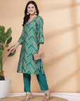 Printed Modal Chanderi Kurta With Embroidery And Solid Palazzo