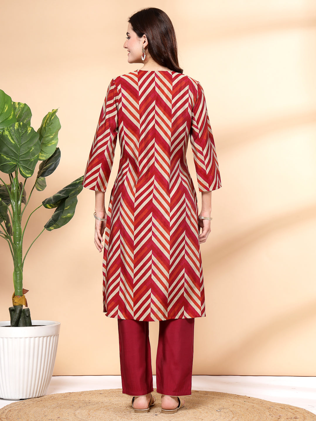 Printed Modal Chanderi Kurta With Embroidery And Solid Palazzo