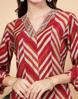 Printed Modal Chanderi Kurta With Embroidery And Solid Palazzo