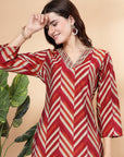 Printed Modal Chanderi Kurta With Embroidery And Solid Palazzo