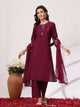 Solid Straight Viscose Kurta Set with Zari Embroidery and Chiffon Dupatta