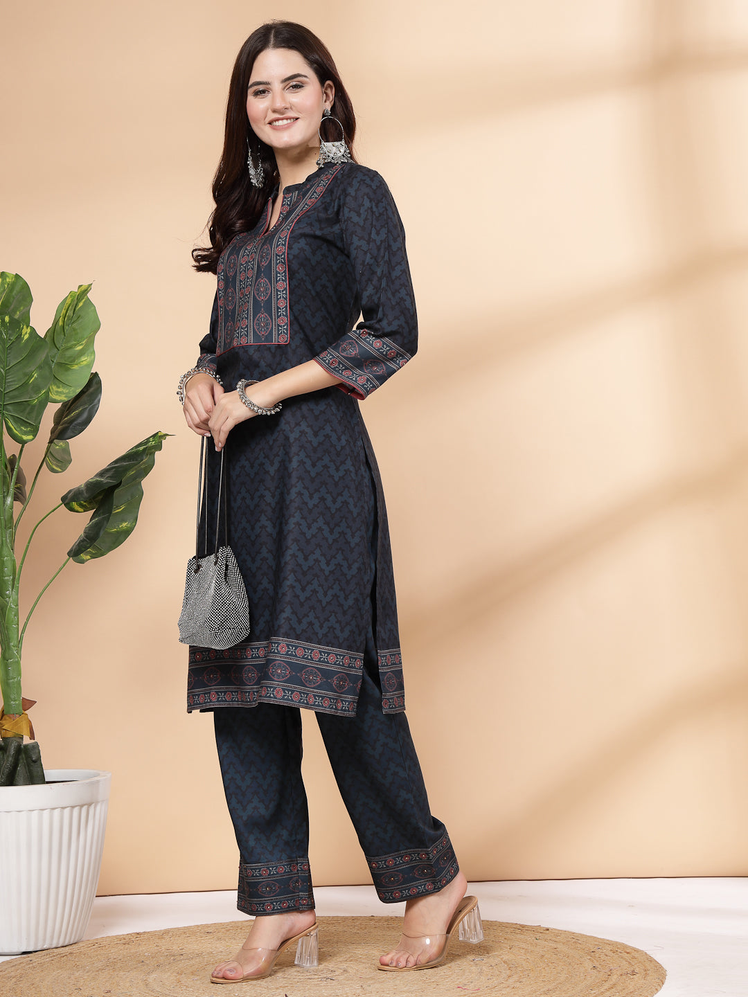 Women&#39;S Abstract Printed A-Line Kurta And Palazzo Set