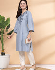 Women'S Solid Chambray A-Line Kurta