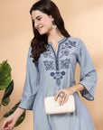 Women'S Solid Chambray A-Line Kurta