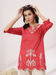Thread Embroidered Cotton Kurti with Lace-Trim Sleeves