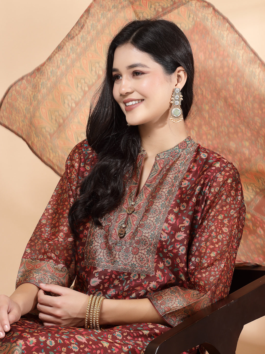 Floral Printed Poly Chanderi Kurta And Palazzo Set With Dupatta