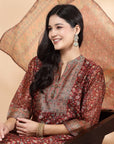 Floral Printed Poly Chanderi Kurta And Palazzo Set With Dupatta