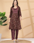 Floral Printed Regular Thread Work Kurta With Trouser & Dupatta