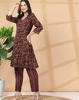 Floral Printed Regular Thread Work Kurta With Trouser & Dupatta