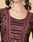 Floral Printed Regular Thread Work Kurta With Trouser & Dupatta