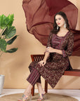 Floral Printed Regular Thread Work Kurta With Trouser & Dupatta