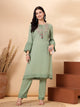 Solid Straight Rayon Kurta with Ethnic Embroidery and Palazzo Set