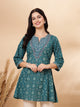Floral Printed A-Line Cotton Cambric Kurti with Embroidery