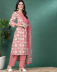 Floral Printed A-Line Kurta Set With Dupatta