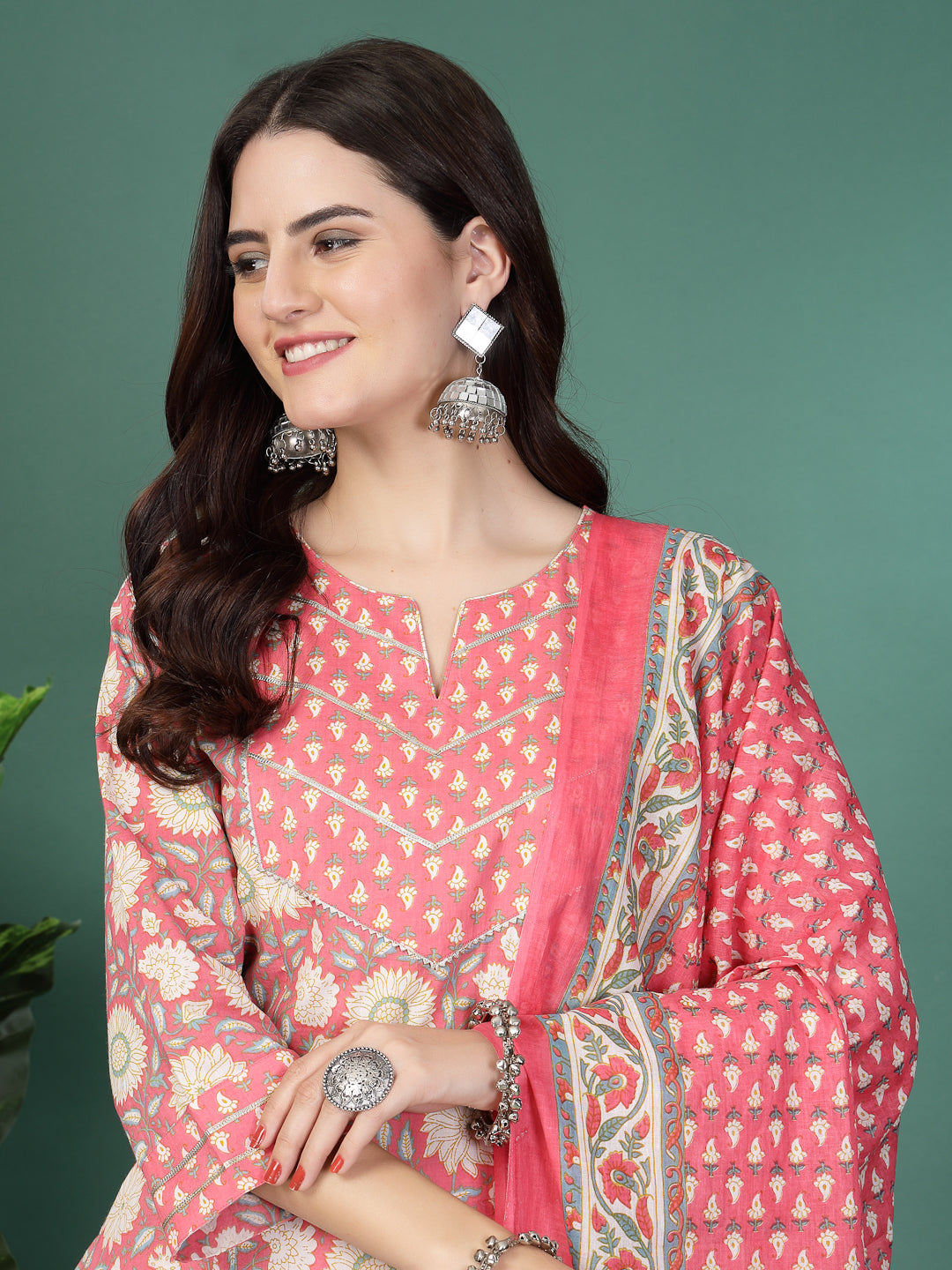 Floral Printed A-Line Kurta Set With Dupatta