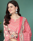 Floral Printed A-Line Kurta Set With Dupatta