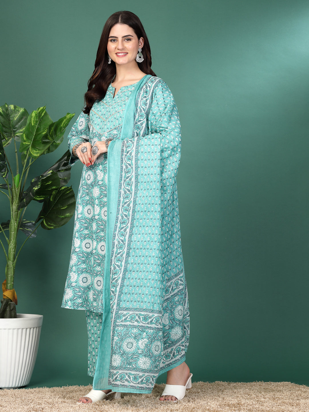 Floral Printed A-Line Kurta Set With Dupatta