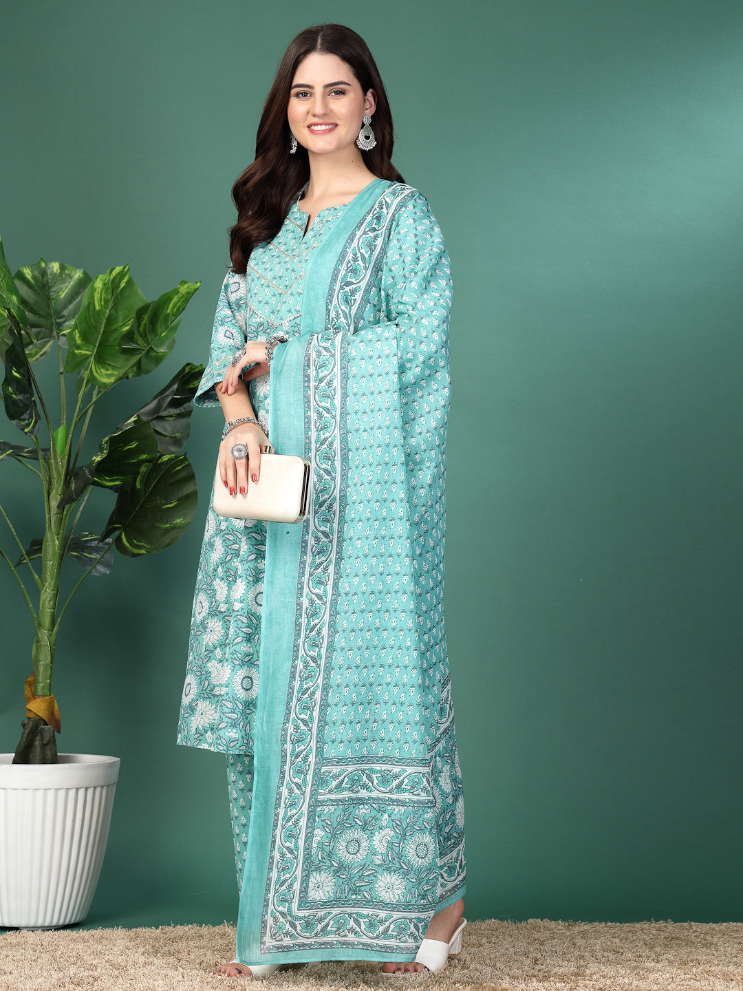 Floral Printed A-Line Kurta Set With Dupatta