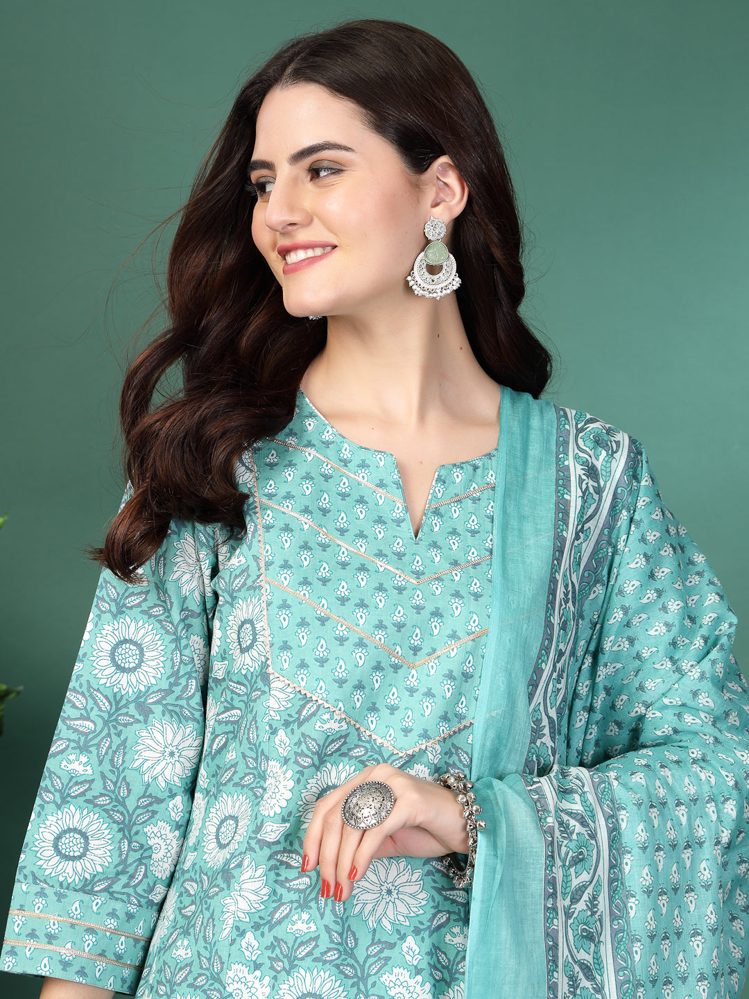 Floral Printed A-Line Kurta Set With Dupatta