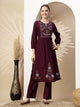 Solid Embroidered A-Line Kurta Set with Palazzo