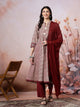 Floral Rayon Kurta Set with Crochet Detail, Embroidered Sleeves & Lace Dupatta