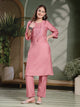 Solid Straight Poly Viscose Kurta Set with Ari Embroidery