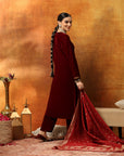 Velvet Kurta Set with Zari Embroidered Yoke with Palazzo & Art Silk Dupatta