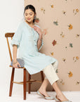 Floral Embroidered Flared Sleeves Kurti