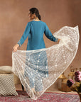 Kurta Set with Intricate Dori Embroidery, Lace Hem Palazzo & Embroidered Supernet Dupatta