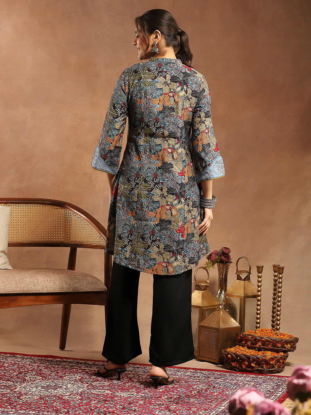 Floral Printed A-Line Modal Chanderi Kurta