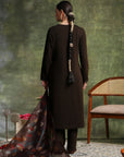 Wool Blend Embroidered Kurta Set with Silk Dupatta