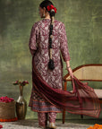 Paisley Wool Blend Kurta Set with Swarovski Detailing & Chiffon Dupatta
