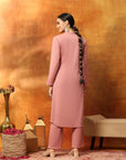 Wool Blend Embroidered Kurta Set with Mandarin Collar & Elasticated Palazzo
